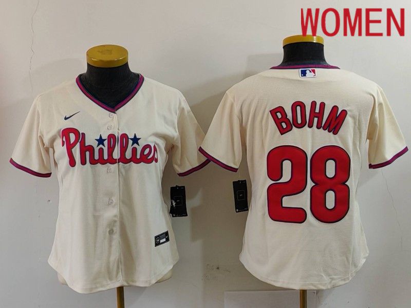 Women Philadelphia Phillies #28 Bohm Cream Game 2024 Nike MLB Jersey style 1